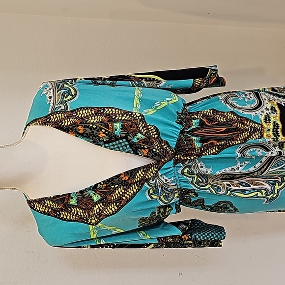 Relaxx Dress Green and Black Paisley print, 3/4 Sleeve. Size 2X  (14-16) - Picture 4 of 8